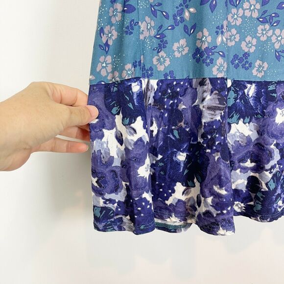 LOGO Layers Lori Goldsten Knit Tank XXS Blue Floral Double Layer Print NWOT - Picture 5 of 6